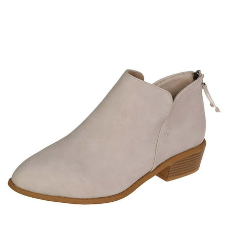 

Womens Ankle Boots Stacked Mid Heel Fashion Oxfords V Cut Slip-on Outdoor Casual Walking Shoes Dressy Boot