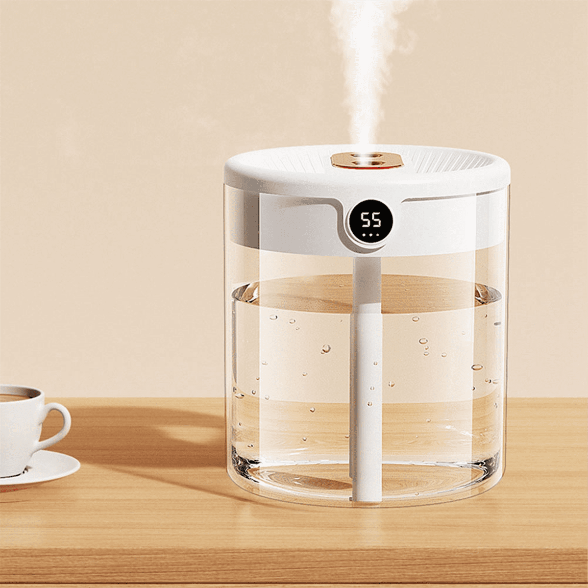 H2O Air Humidifier 2L Capacity Double Nozzle with LCD Humidity Display Essential Oil Diffuser Portable USB,White