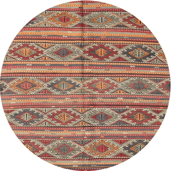 Ahgly Company Machine Washable Indoor Round Contemporary Brown Red Area Rugs, 3' Round