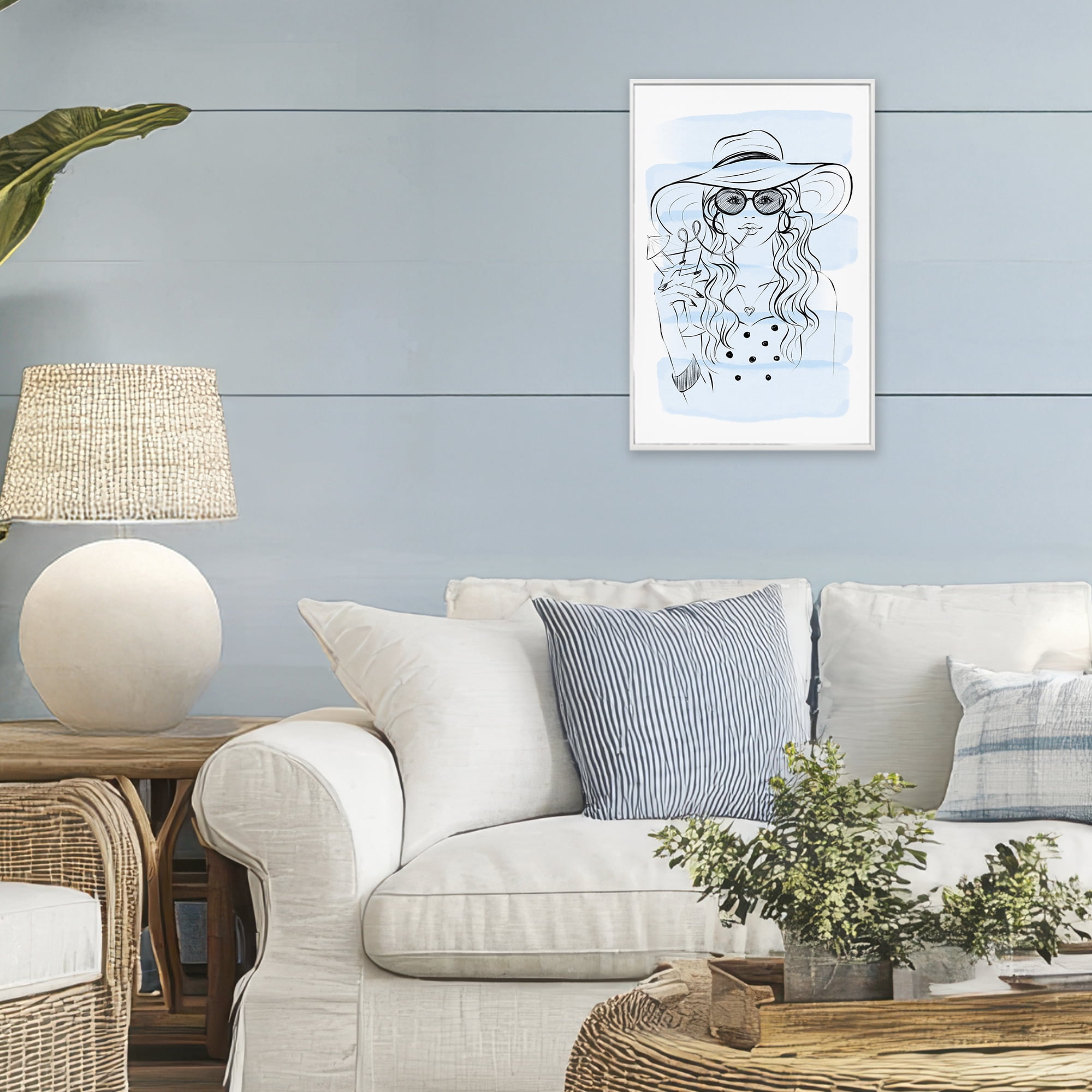 Stupell Industries Sipping Drink Girl in Sun Hat White Framed Giclee Art, design by Martina Pavlova