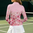 thumbnail image 5 of Bibifish Womens Tees Collared Half Zip Rose Floral Print Long Sleeve Sporty Tops Athletic Active Stretch Shirts, 5 of 5