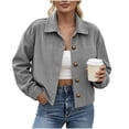 thumbnail image 2 of MLCDZ Womens Corduroy Jacket Cropped Fall Long Sleeve Button Down Turn collared Coat Casual Lightweight Solid Color Bomber Outerwear with Pockets, 2 of 9
