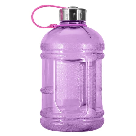 Geo Sports Bottles 1/2 Gallon (64 oz.) BPA Free Plastic Water Bottle w/ 48mm Steel Cap (Purple)