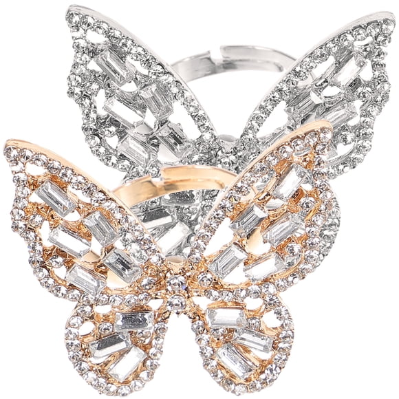 2 anillos de mariposa para mujer, con diamantes de imitación y aleación.