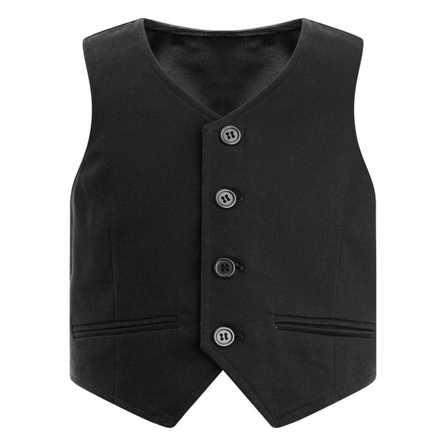 Yhong Gilet de Costume Formel pour Garçons, Coupe Régulière, Col en V, Simple Boutonnage, Robe de Fête de Mariage, Noir 2T