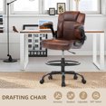 thumbnail image 7 of Wanbei Big & Tall Ergonomic High Back Leather Office Chair, Adjustable Height Flip-Up Armrest Executive Computer Chair for Standing & Counter Height Desk, Brown, 7 of 7