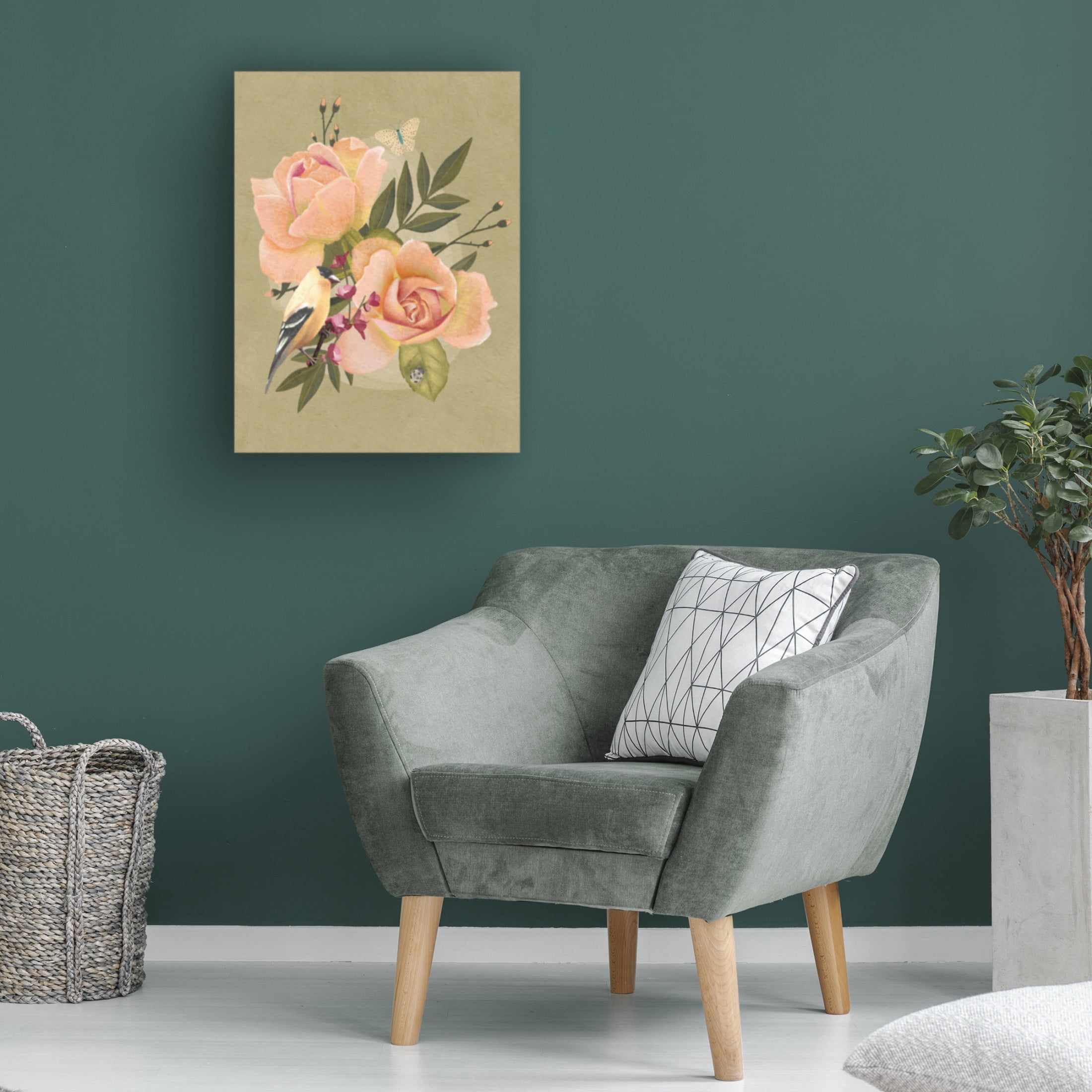 Trademark Fine Art Katie O'Shea  Goldfinch and Flowers II Canvas Wall Art