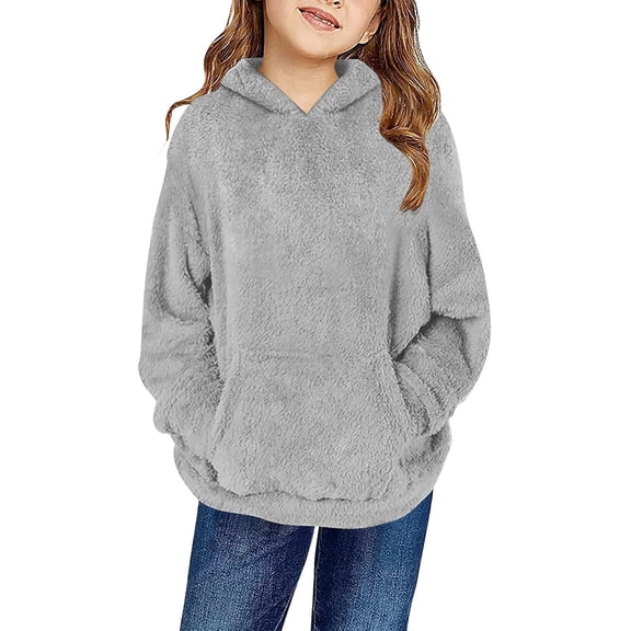 Boys Girls Long Sleeve Hoodie Tops Casual Long Sleeve Pullover With Pockets, Thick Winter Warm Jacket Leisure For Kids,Size:4-5 Years