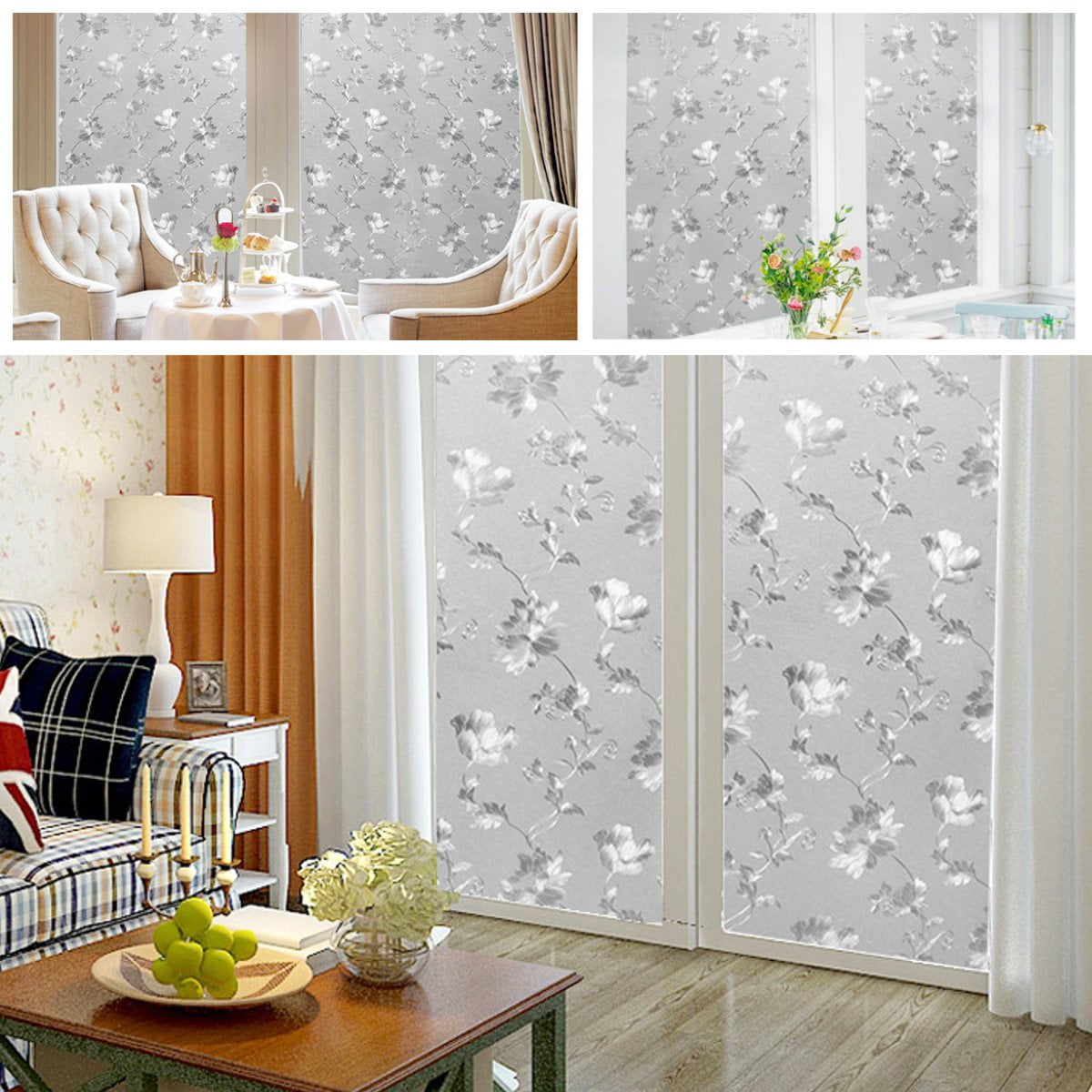 3D Static Glass Films Window Privacy Film Decorative Flower Film