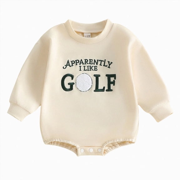 Ulanda Baby Boy Golf Outfit Onesie Sweatshirt Bubble Romper Long Sleeve Bodysuit Infant Fall Clothes (White, 3-6 Months)