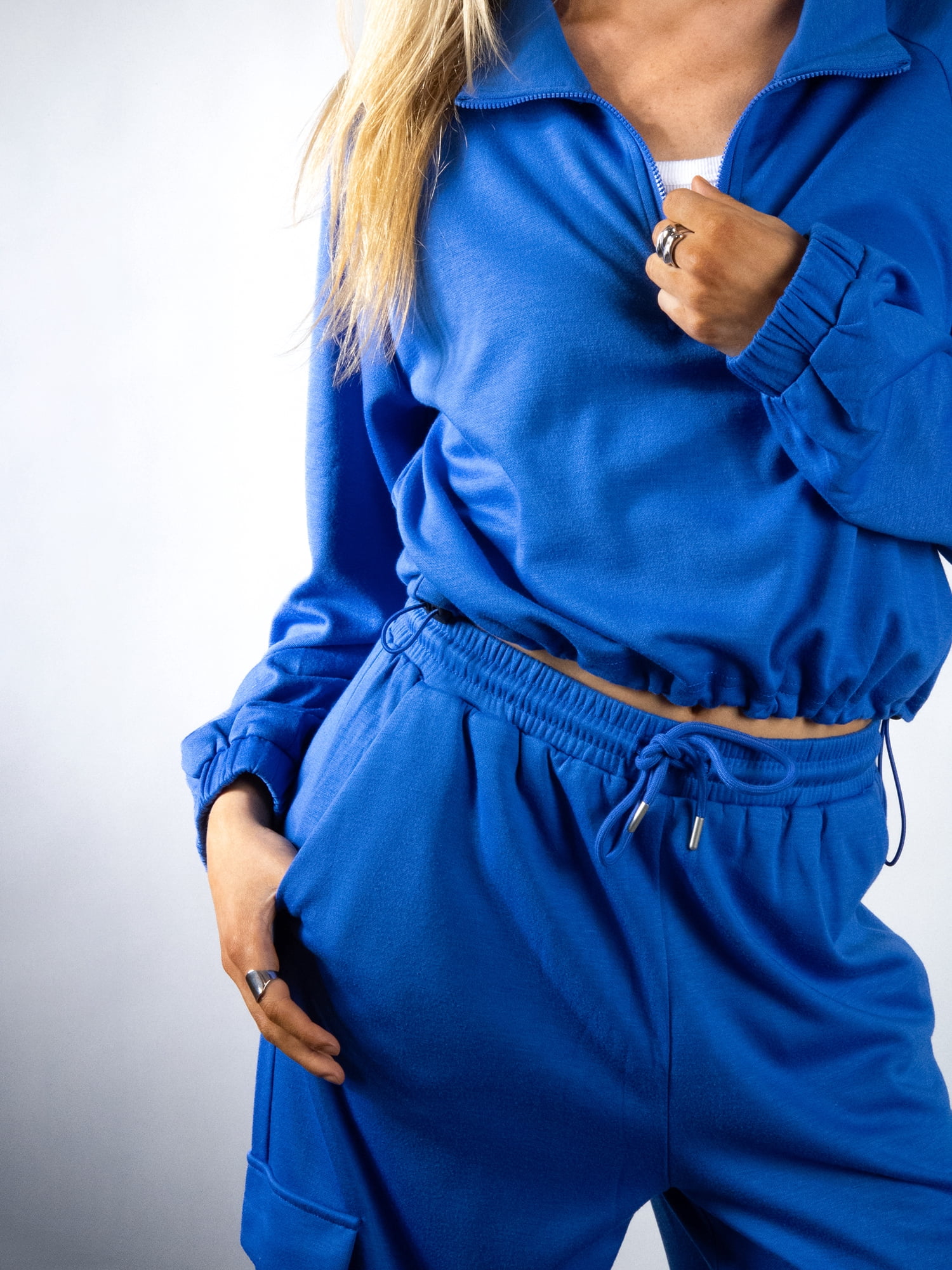 DARING DIVA 2Pcs Women's Stylish Half Zip Pullover Pants Set XS Royal Blue