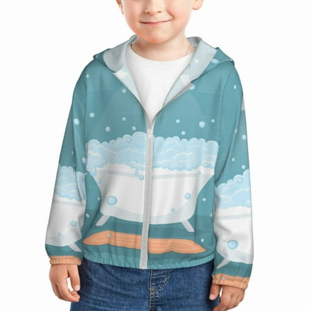 

Lukts Bathtub with Soap Bubbles Print Children s Long-Sleeved Sun Protection Clothing Hooded Sweatshirts for Boys and Girls Outdoor Sports-2 Years