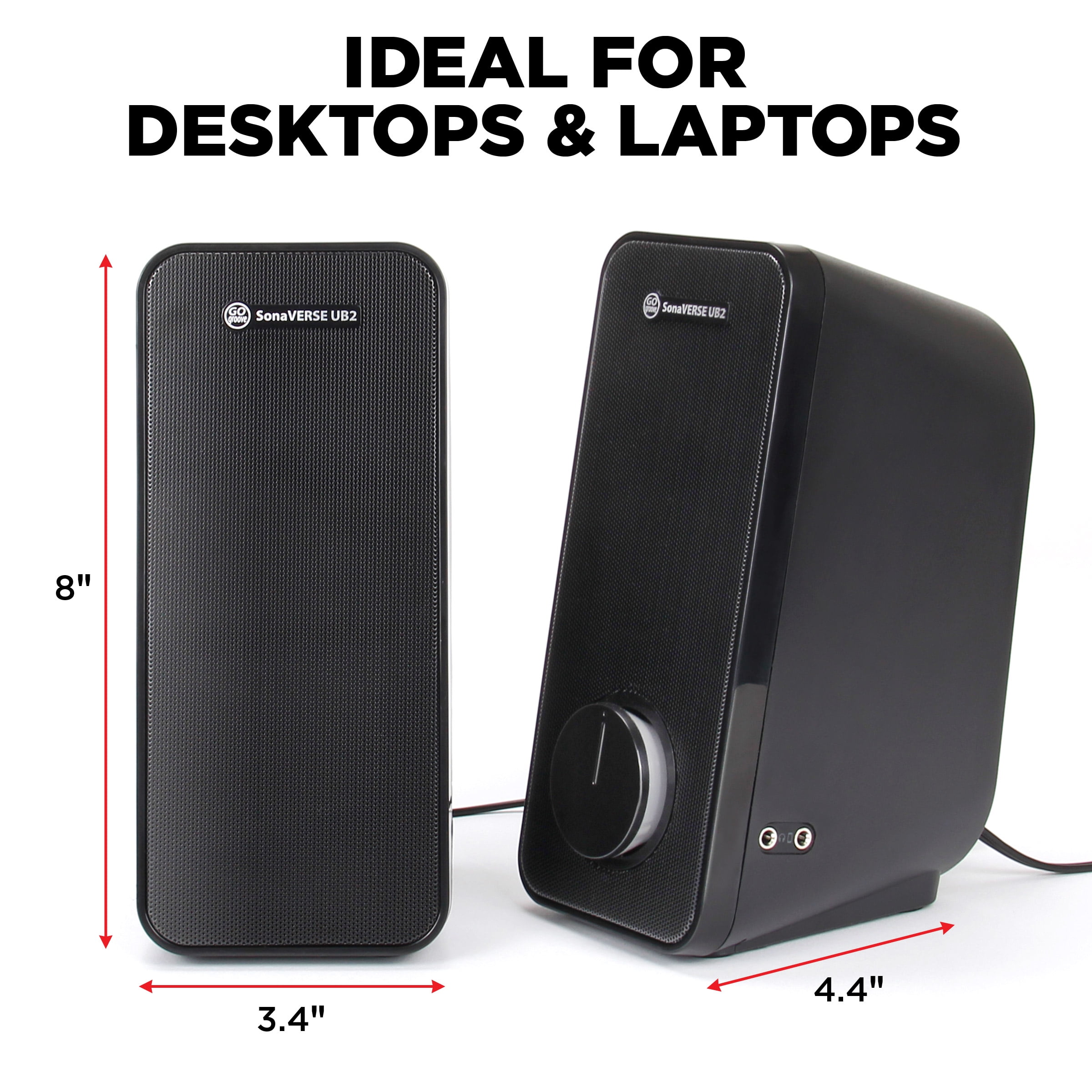 GOgroove Computer Speakers - SonaVERSE UB2 Multimedia USB Powered PC Speakers for Desktops & Laptops - 2 Way Drivers Enhance Clarity and Bass, Built-in Headphone & AUX Input Jacks, LED Volume Knob