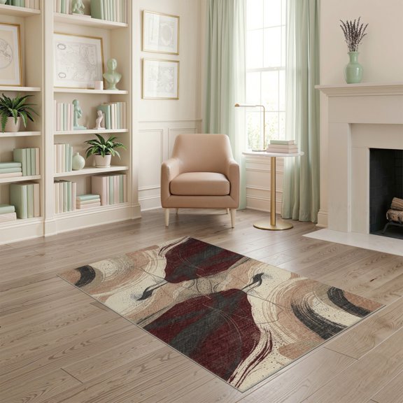 ODIKA Bathroom Way Painterly Asymmetrical Flowing Forms Scattered Stairs for Playroom, Bedroom, Reading Nook, Pet Friendly & Kids Safe Play