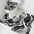thumbnail image 3 of Abstract Waves Bath Mat 3 Piece Bathroom Rug Set, Black Grey Modern Geometric Striped Non Slip Bath Rug Contour Mat and Toilet Lid Cover, Absorbent Shower Mats Soft Bath Rugs and Mats Sets, 3 of 8