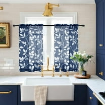 Bathroom Curtains Window Short,Small Window Curtains Treatments for Kitchen,36 Inch Length,Navy Blue and White