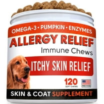 StrellaLab Dog Allergy Relief & Anti Itch Support Chews w/Omega 3: Real Ingredients, Real Taste! Skin & Coat Immune Supplement w/Fish Oil, Pumpkin & Enzymes — Developed by Experts - Made in USA -120Ct