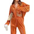 thumbnail image 3 of VISgogo Traje de Pijama de Dos Piezas para Mujer, Tops de Manga Larga con Botones y Cuello Vuelto de Color Sólido + Pantalones Largos con Cintura Elástica VISgogo moda, 3 of 5