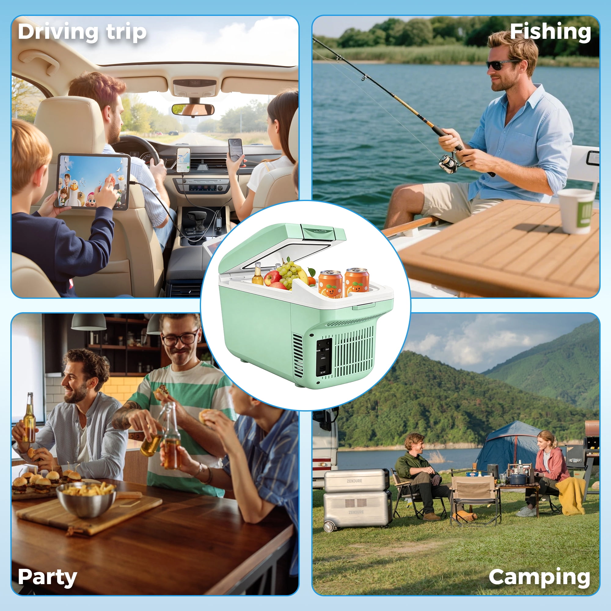 IceBlue 8L car refrigerator(9V type-C/12V DC), Dual Temperature (Cold and Hot), compact Mini Fridge for Camping, Travel, Truck, Home, Fishing, RV and Outdoor, with Shoulder Strap