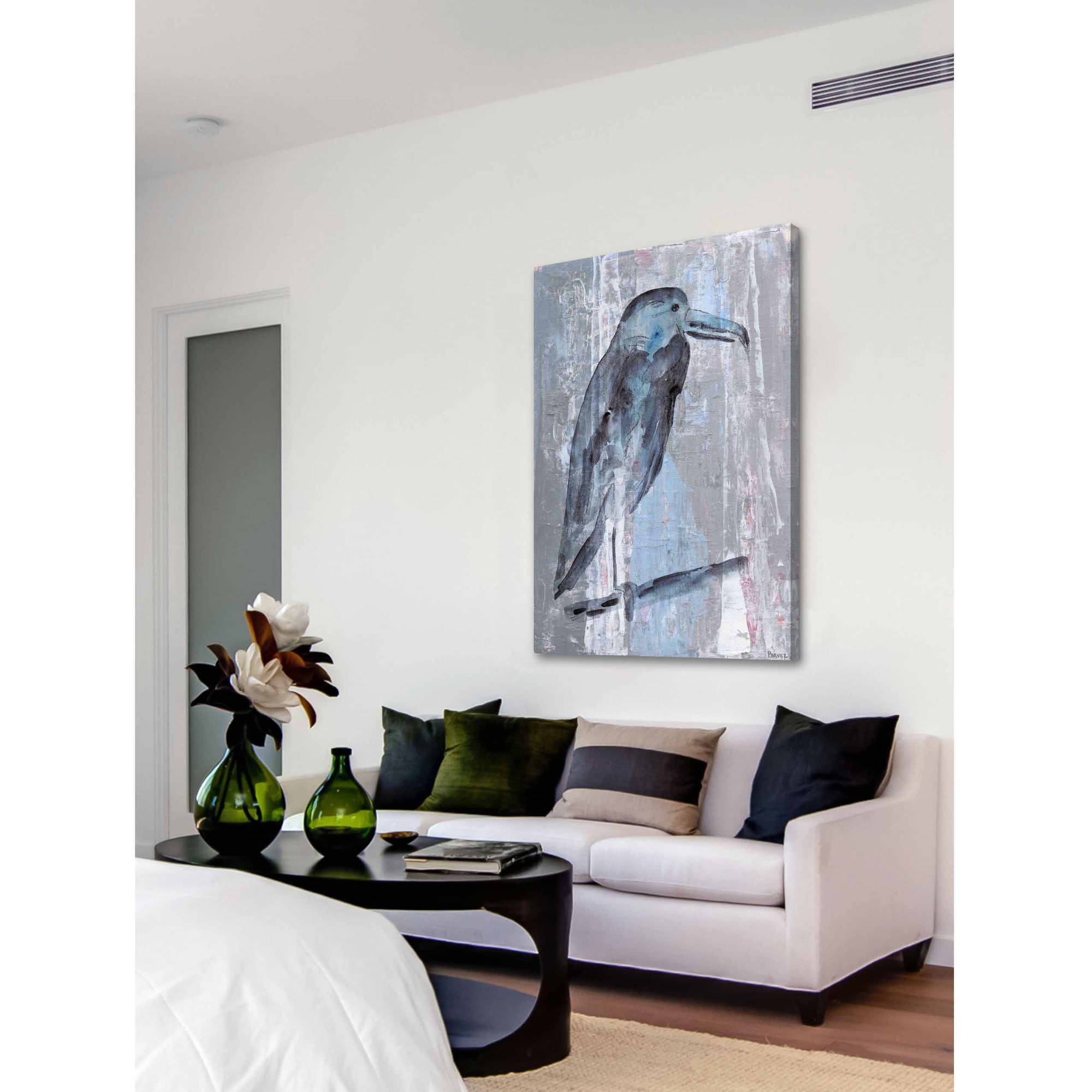 "Blue-Grey Bird" Painting Print on Wrapped Canvas