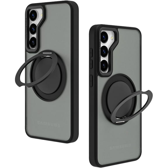 Magnetic Case for Samsung Galaxy S23 Plus [Military Grade Protection] with Built-in 360° Rotatable Stand [Compatible with MagSafe] Translucent Matte Back Slim Protective Phone Cover, Black