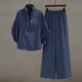 thumbnail image 5 of Tqyyweavej Two Piece Sets for Women Henley Button Long Sleeve Tops and Straight Leg Pants with Pockets Linen Sets for Women 2 Piece, 5 of 10