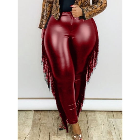 LovelyWholesale Plus Size Trendy Tassel Design Red Women's Plus Pants