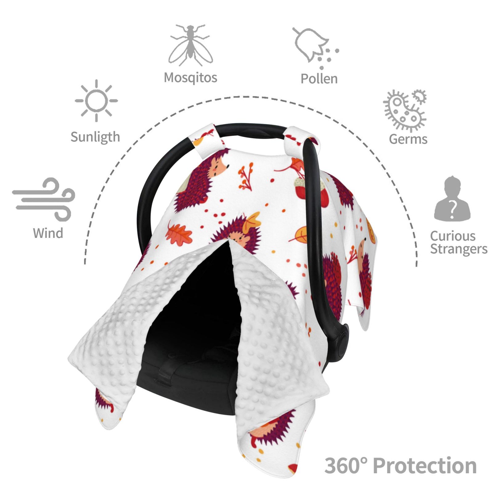 Car Seat Cover Baby - Cartoon Hedgehogs Breathable Infant Car Seat Cover for Baby Carseat, Lightweight Comfort Baby Essentials Must Haves Newborn Stuff for Girl Boy