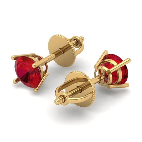 0.2 Ct Round Cut Studs Red Ruby 14K Yellow Solid Solid Gold Everyday Dainty Earrings Screw Back