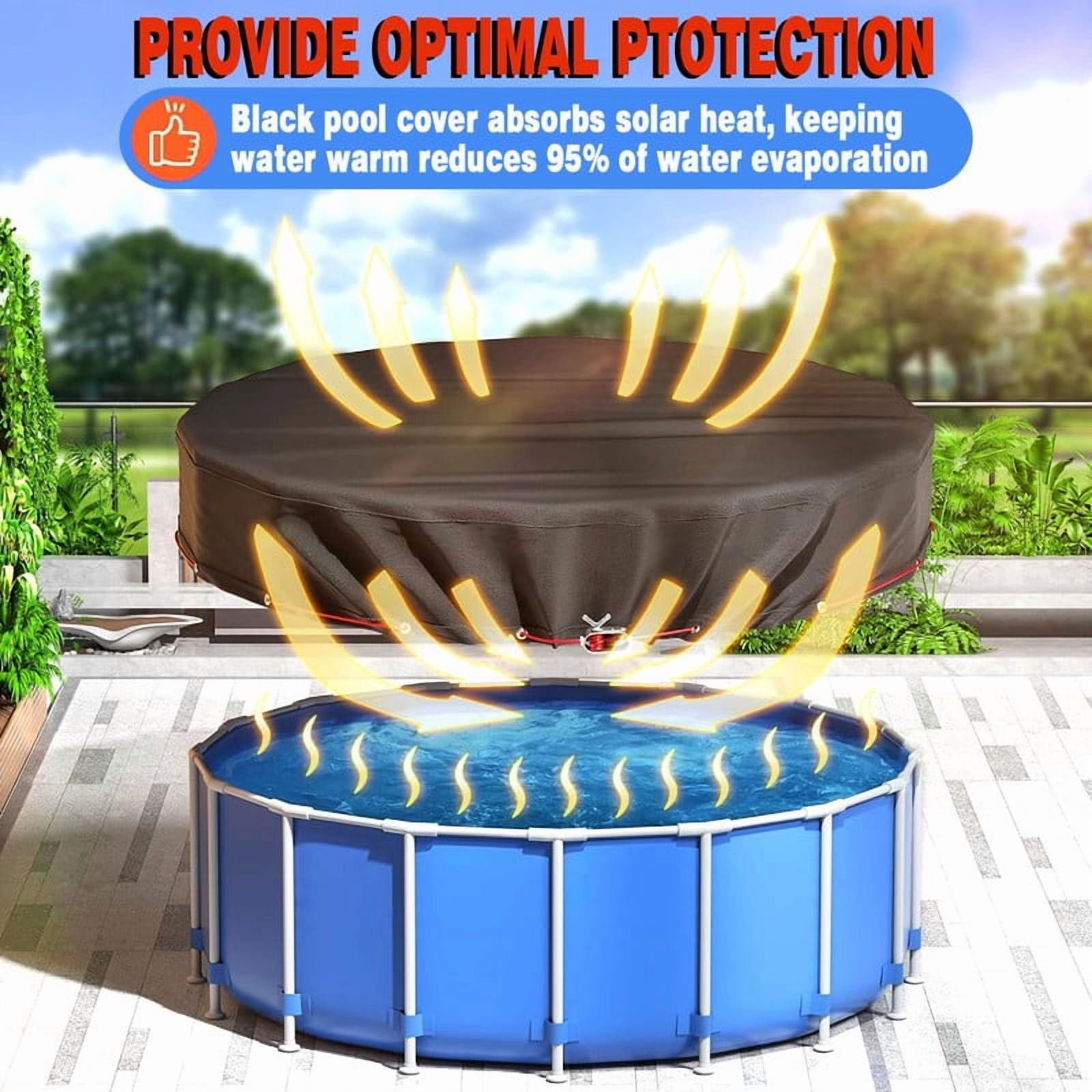 SHELTUSE 10 ft Round Pool Cover Oxford Round Pool Solar Cover Above Ground with Steel Rope for Above Ground Pools, Above Ground Pool Cover, Winter Pool Cover, Black