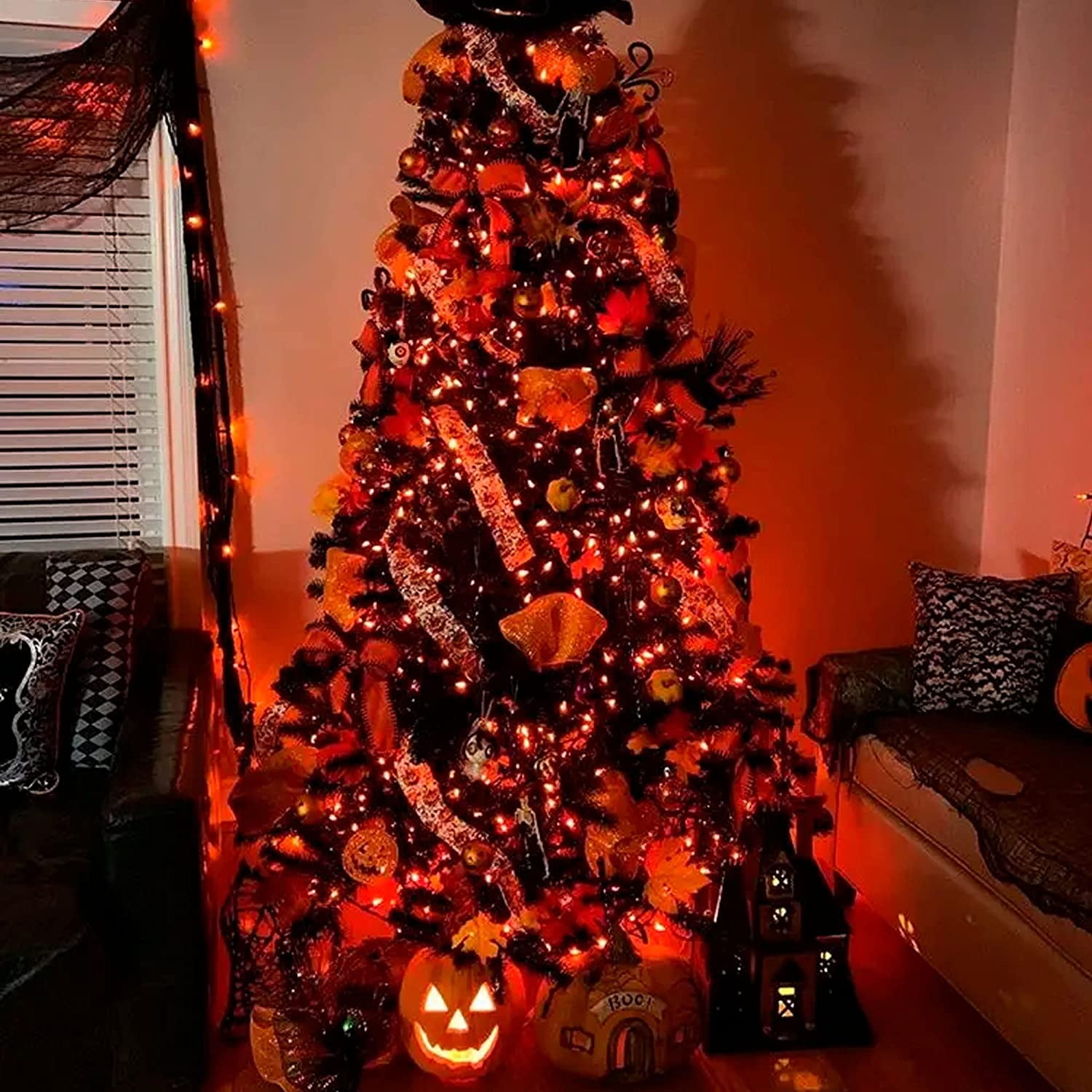 Battery Operated Halloween 50LED Mini String Lights,2 Pack 16ft Waterproof Fairy Lights with 8 Lighting Modes & Timer, Xmas Decorations for Indoor Outdoor Garden Party Decor, Orange