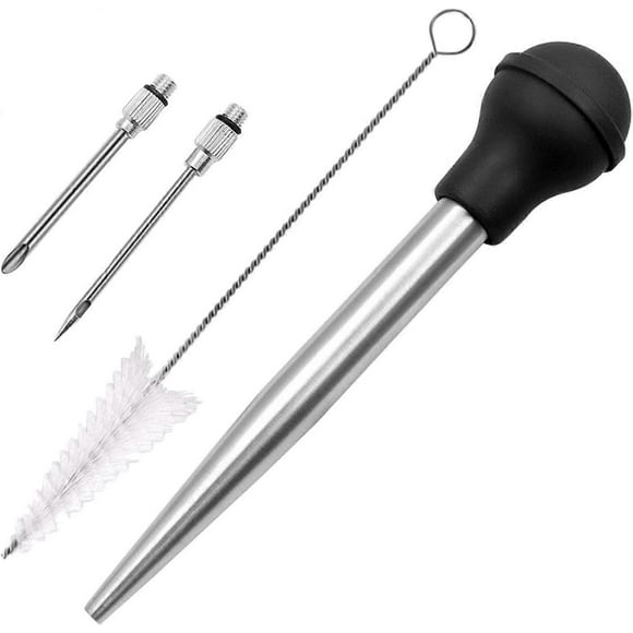 Kit de Bulbes de Dinde 5 Pcs, Kit d'Injecteur de Viande, Seringue en Acier Inoxydable avec Brosse en Silicone Souple, Tube - Noir