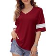 thumbnail image 1 of Camiseta con cuello en V y abertura lateral, puños de encaje sueltos, media manga, Top informal de moda para mujer, 1 of 7