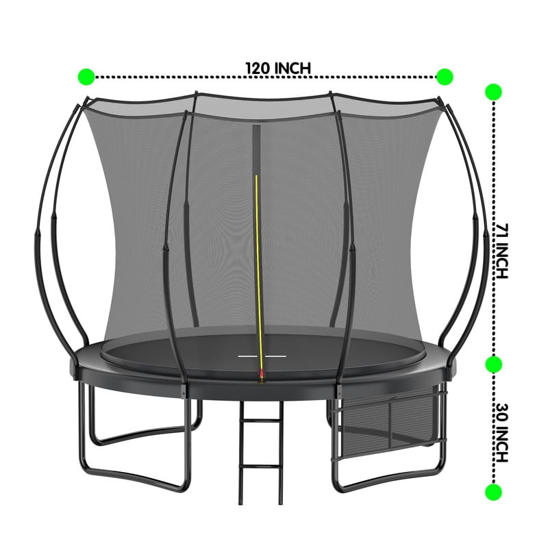 10FT Trampoline for Kids & Adults, Outdoor Recreational Trampoline with Enclosed Safety Net, Ladder & Shoe Bag, Bungee Spring Trampoline for Backyard, Heavy-Duty Galvanized Steel Frame Black