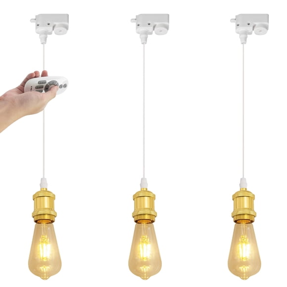 FSLiving 3-Pack 2-Wire Track Light Pendants White Cord TX Control Timer Smart LED Edison Bulbs Track Mount Timer Pendant Light Decorate for Shop Customizable for DIY Project,9 Colors,Gold