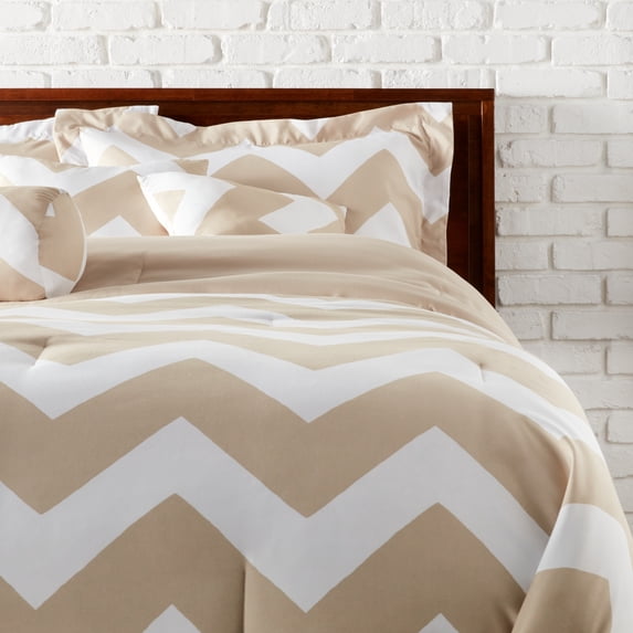LCM Home Fashions 7-piece Beige Chevron Comforter Set