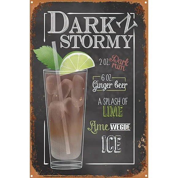 Darkn Stormy Cocktail Recipe Tin Metal Signs Vintage Sign,Chic Art Decoration Poster Wall Art Decoration 12x8 Inch Metal Tin Sign
