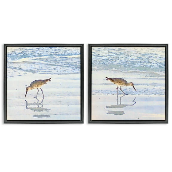 Stupell Industries Seaside Sandpiper Birds Nautical & Beach Painting Black Floater Framed Canvas Art Print Wall Art, 18 x 18, Set of 2