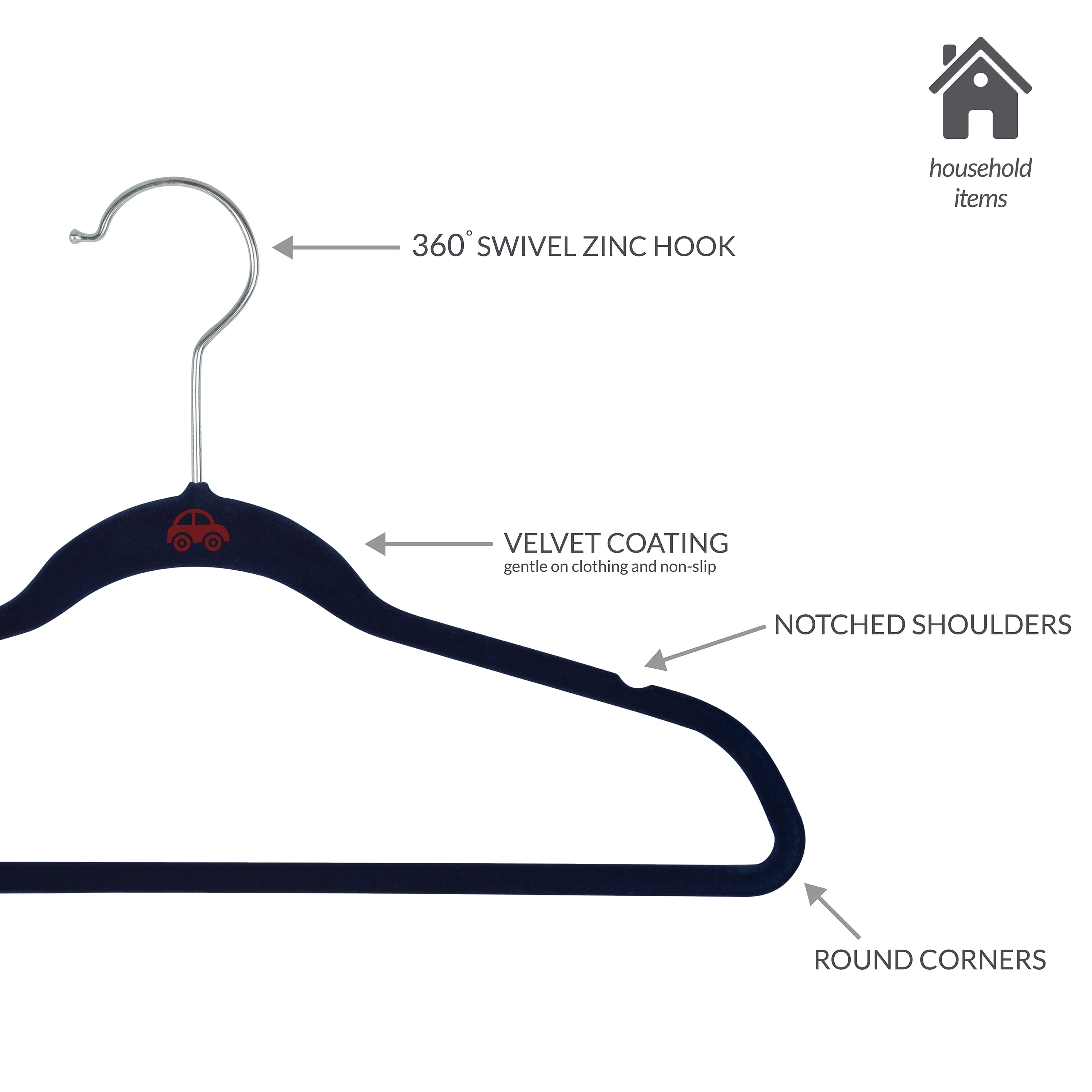 Simplify Kids 100 Pack Velvet Shirt Hangers in Navy