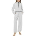 thumbnail image 3 of Wiyuqeen Outfits for Women 2 Piece Sets Zip Mock Neck Sweatshirts with Thumb Holes Baggy Wide Leg Jogger Pants Solid Sweatsuits Pocket, 3 of 7