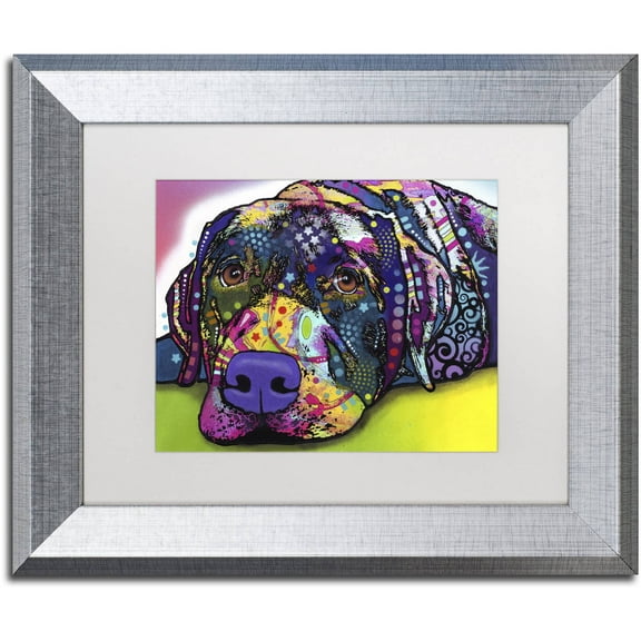 Trademark Fine Art "Savvy Labrador" Canvas Art by Dean Russo White Matte, Silver Frame