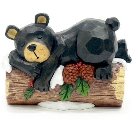 Holiday Time 8.5-inch Black Bear on A Log Decorative Poly Resin Statue