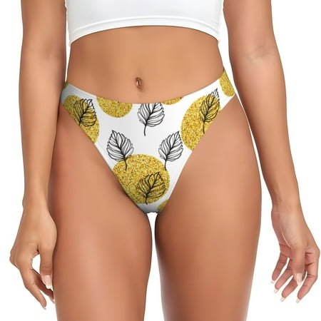 Adobk Gold Dots and Leaves Print Seamless Women Underwear Thongs No Show Ladies Thong No Line Breathable Comfortable Panties Undies for Women-Medium