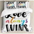 thumbnail image 3 of Pride Duvet Cover Set Twin Size, Love Always Wins Romantic Saying Slogan with Rainbow Colored and Hand Drawn Letters, Decorative 2 Piece Bedding Set with 1 Pillow Sham, Multicolor, by Ambesonne, 3 of 3