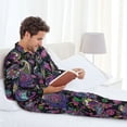 thumbnail image 4 of Mens Pajamas Set, Purple Green Flower Paisley Button Down Long Sleeve Loungewear Sleepwear Pjs sets for Men, 4 of 5