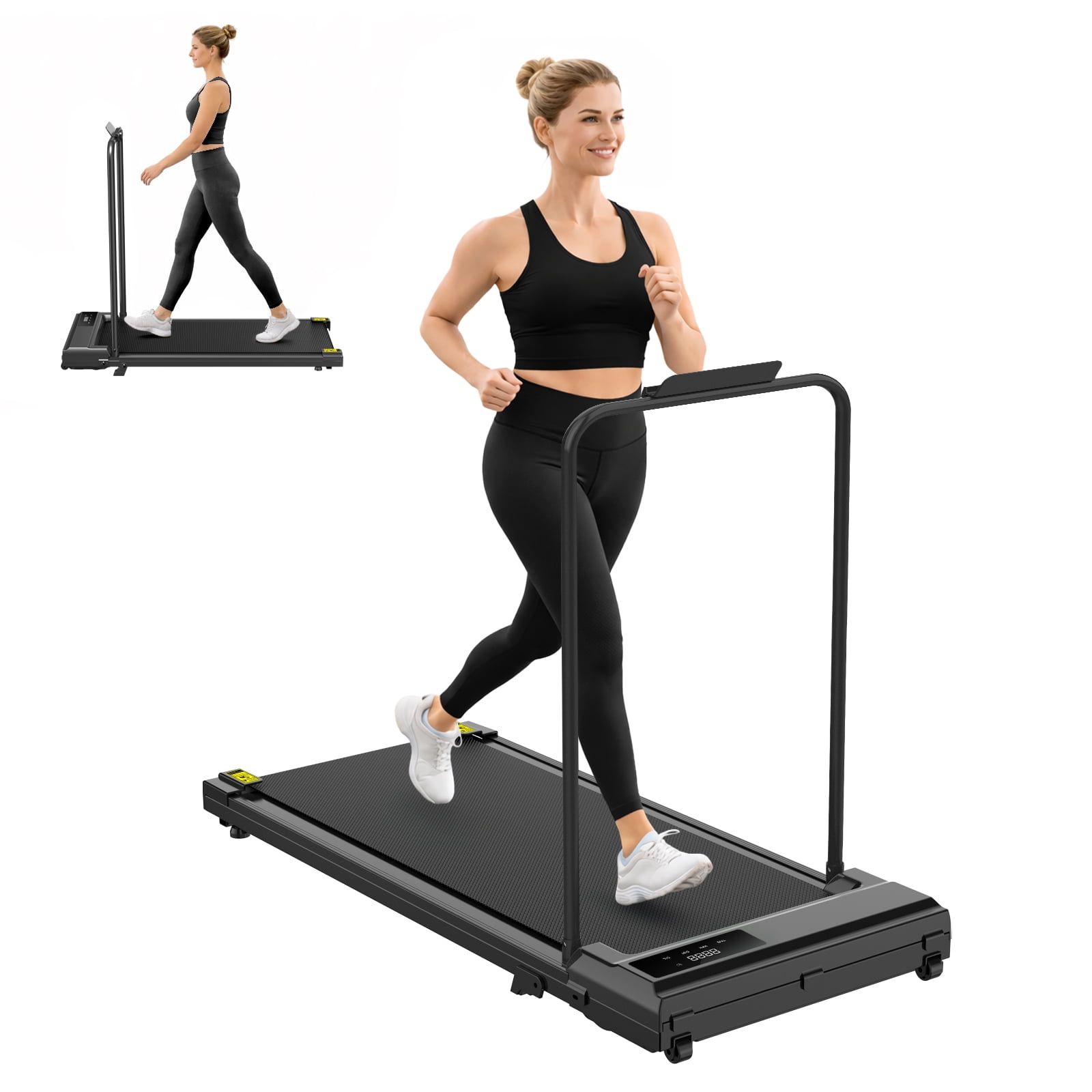 Alvantor 2.5HP Walking Pad Treadmill, Manual Incline Under Desk Treadmill with Shock Absorption for Small Apartments, Black