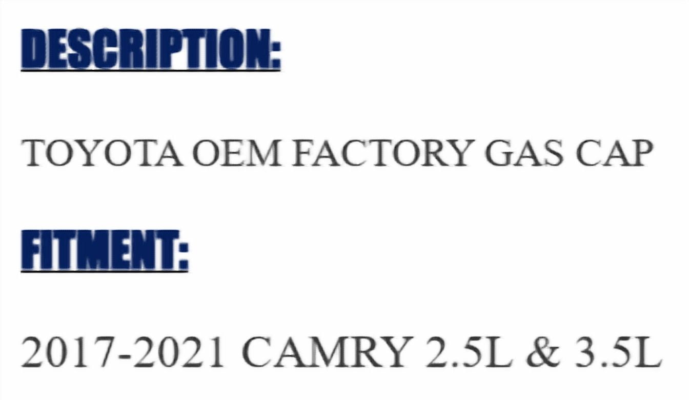 TOYOTA OEM FACTORY GAS CAP 2017-2021 CAMRY 2.5L & 3.5L