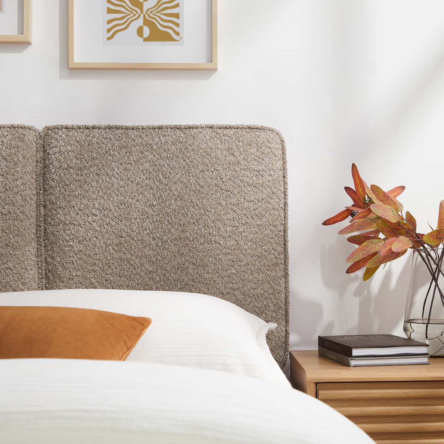 Headboard, Twin Size, Oatmeal, Fabric, French Bedroom, Modern Contemporary HB36836