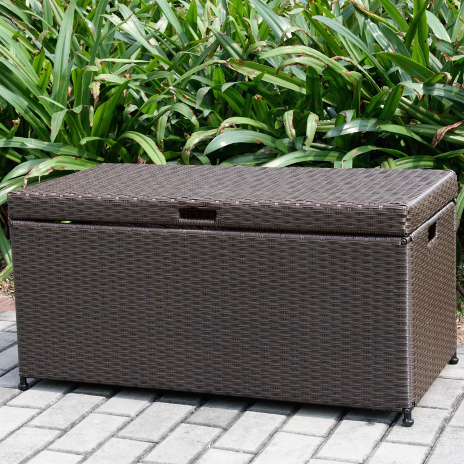 40" Espresso Brown Resin Wicker Outdoor Patio Garden Hinged Lidded Storage Deck Box by CC Outdoor Living