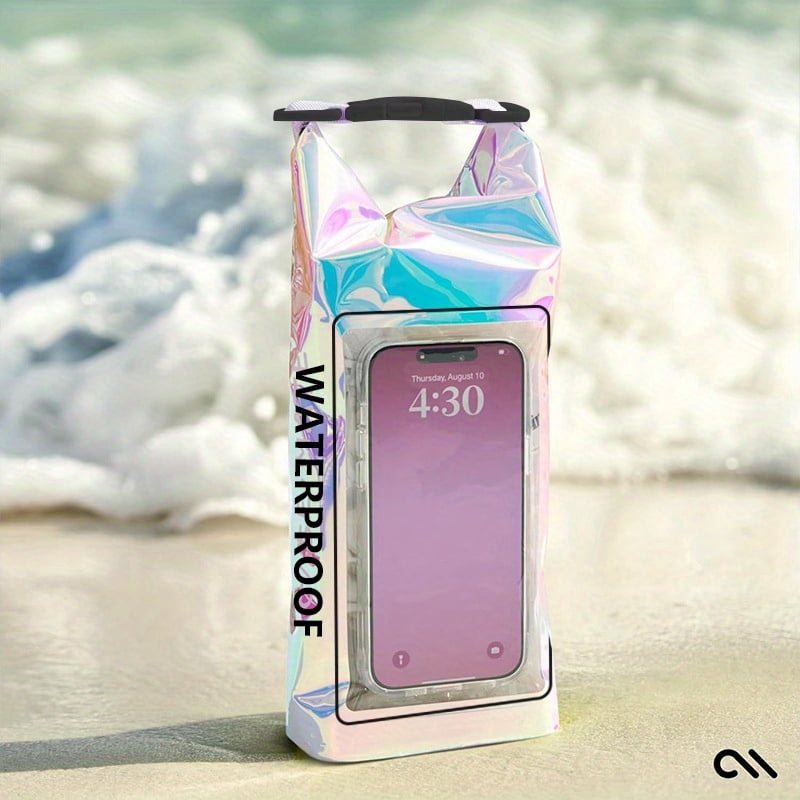 1pc Vibrant Rainbow Waterproof Phone Pouch with Adjustable Strap, PVC Material, Full Protection for Swimming, Beach, Sports, Holographic Travel Gear, Durable Waterproof Case for Outdoor Use
